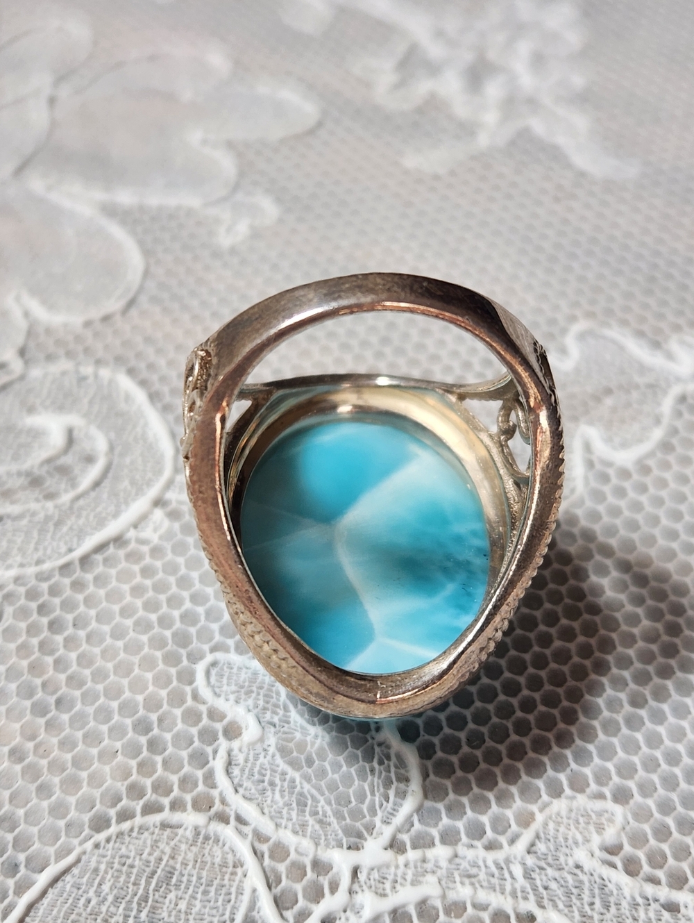 Blue Larimar Sterling Silver Large Oval Statement Ring SIZE 8 - Picture 12 of 14